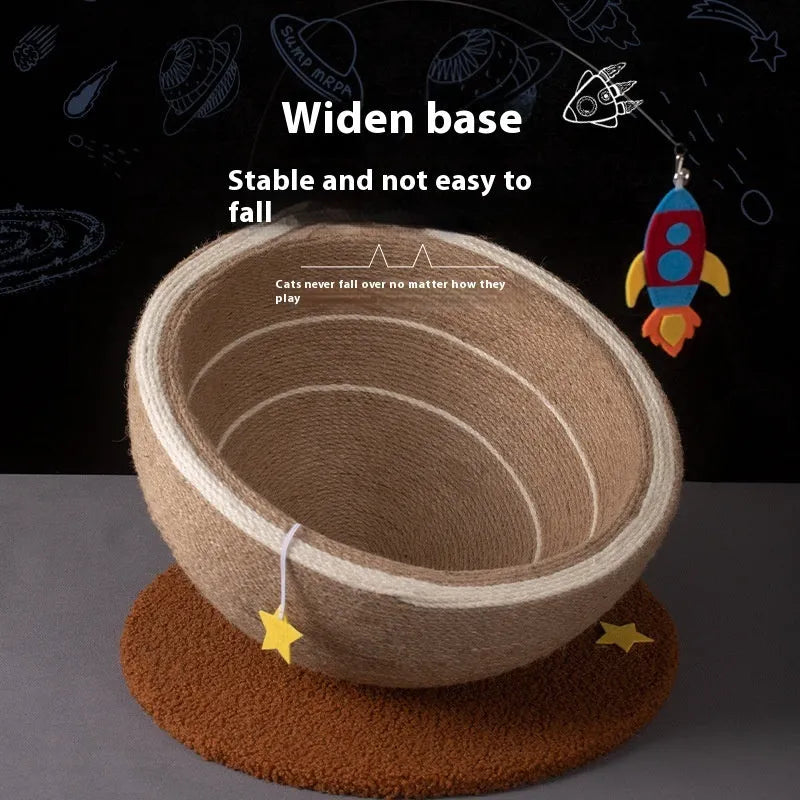Large integrated cat scratching post and flannel-lined basin bed in starlight sisal nest colour