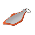 Mountain bike disc brake pad in black and orange with metal scratch proof surface and adjustment flap