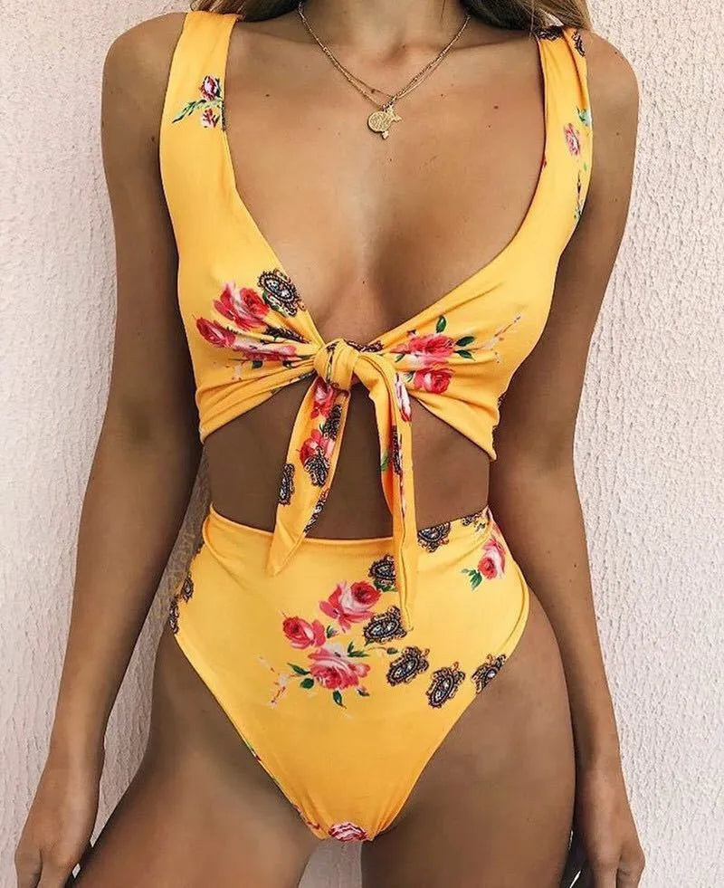 Bikini knotted double-sided swimsuit in blue, polyester spandex blend, front view