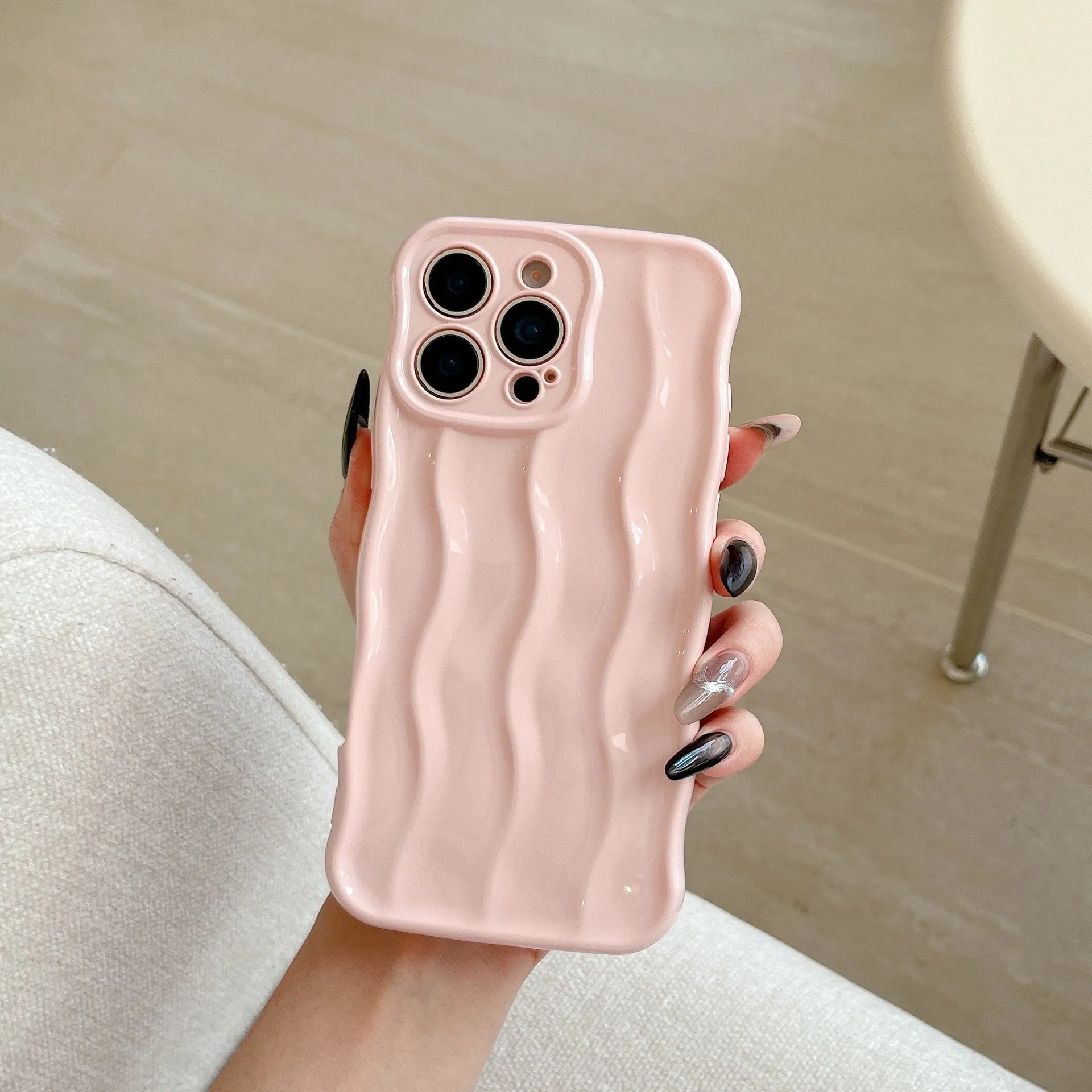 Electroplated wave stripe protective back cover case for iPhone 17 in various colours.