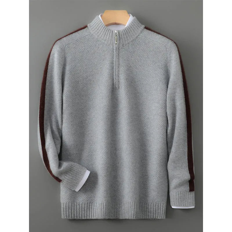Sheep wool slim fit sweater with half-height zip round neck in multiple colour options