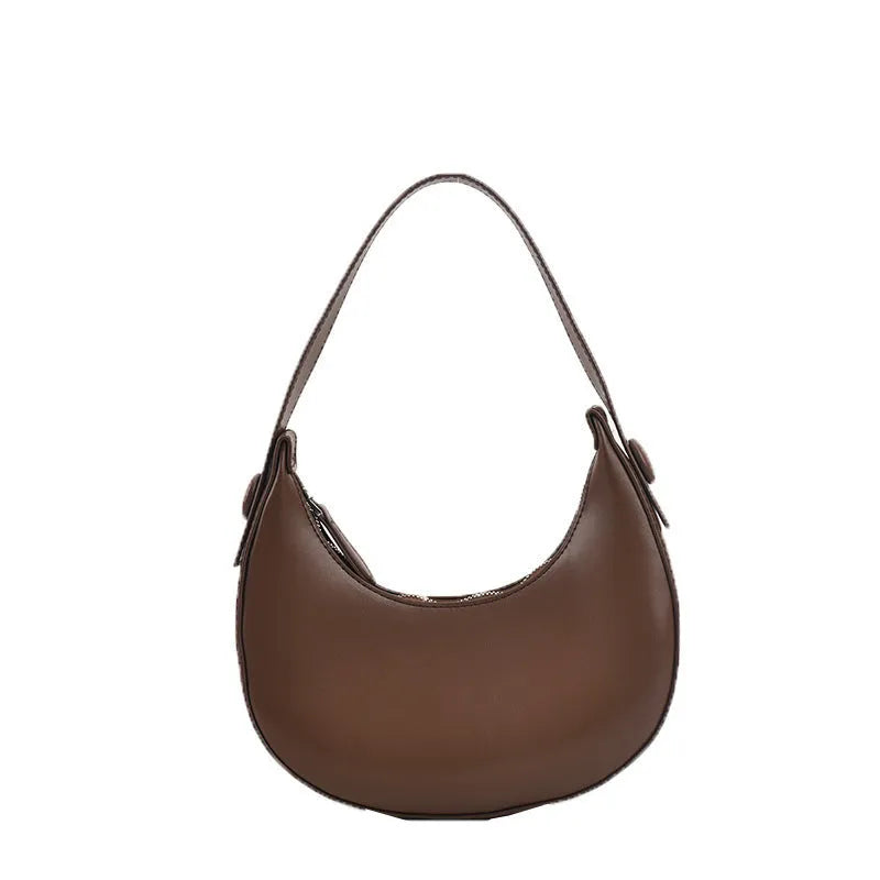 Retro women's dumpling-shaped shoulder bag in PU material with zippered compartment