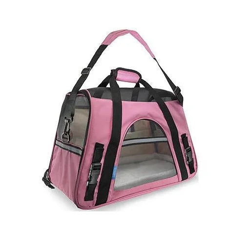Breathable portable pet strap handbag for small dogs and cats in pink colour with shoulder strap