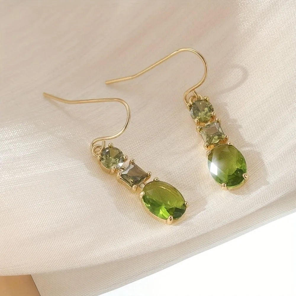 Green copper geometric earrings with quadrilateral retro Bohemian design