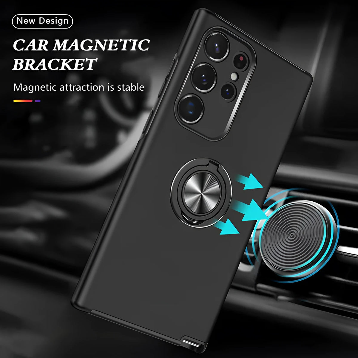 Black PU magnetic bracket anti drop phone case for Samsung with built-in stand