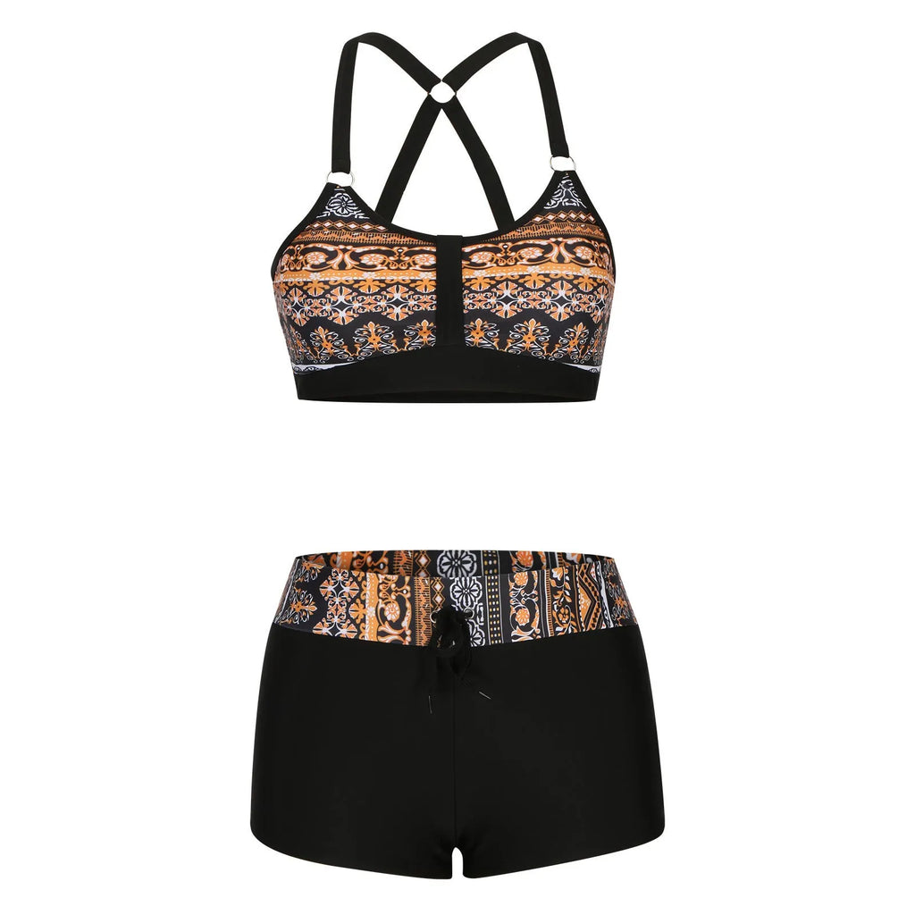 New women's printed split bikini swimsuit two-piece set in floral pattern, polyester, multiple colours, sizes S-3XL