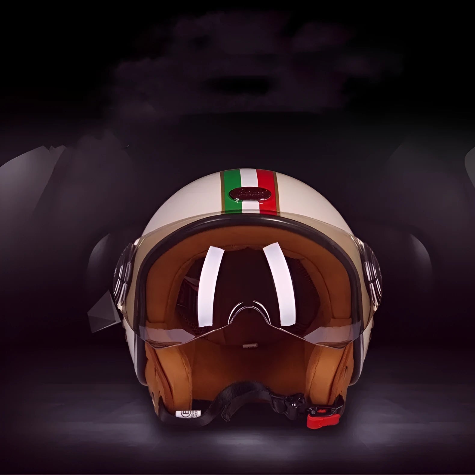 Retro style half helmet for battery cars in bright two-tone colour with lightweight ABS construction