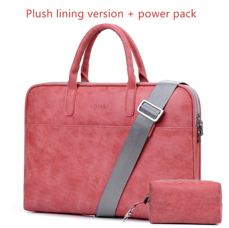 Faux leather laptop bag for women in black with zipper closure, waterproof and shockproof, for 15.6 inch laptop