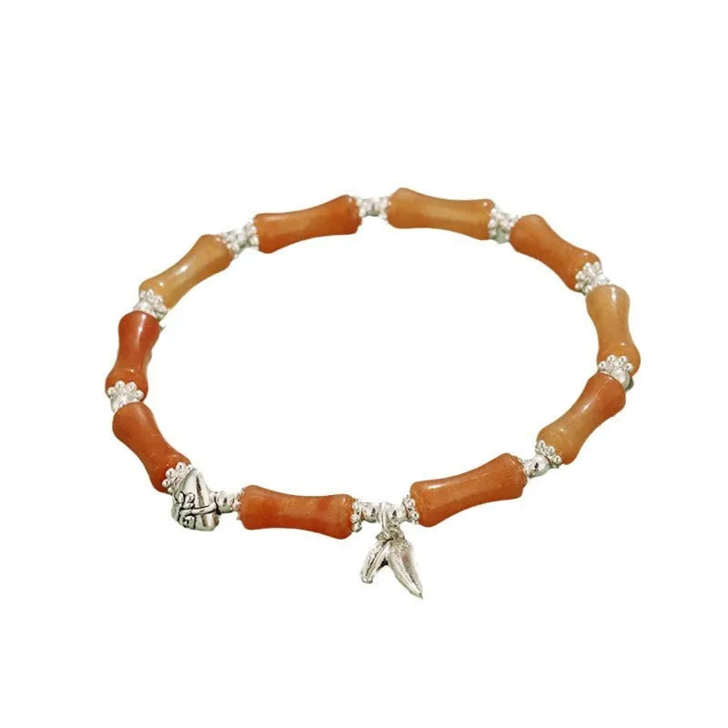 Green aventurine bamboo pattern bracelet with electroplated components and adjustable closure