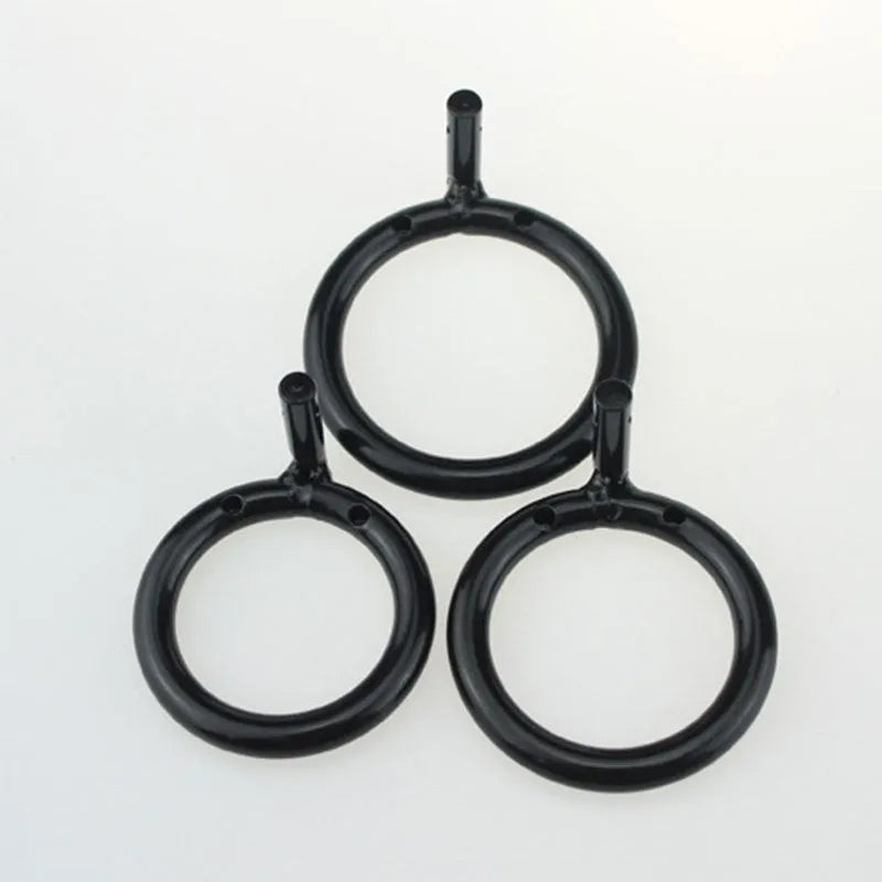 Black manganese steel men's chastity lock ring for sexual pleasure, shown on a neutral background
