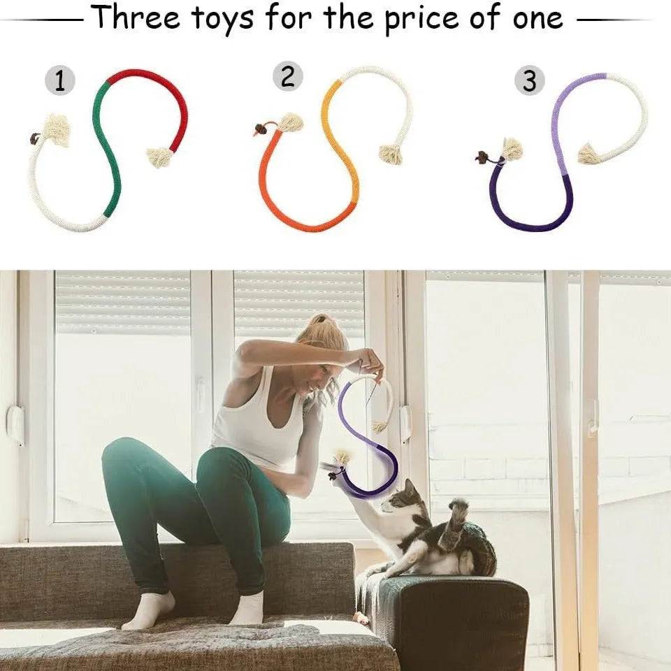 70cm cotton string bite rope cat toy in red with green, orange, or purple colours