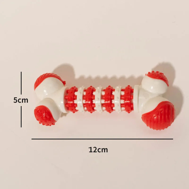 Blue bone-shaped dog toy with a treat holder in the centre for small breeds