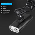 Black bicycle headlight with USB Type-C charging port and aluminium alloy body mounted on handlebars