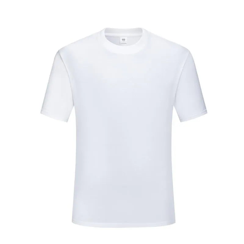 Black and white cotton T-shirt with round neck and short sleeves on hanger