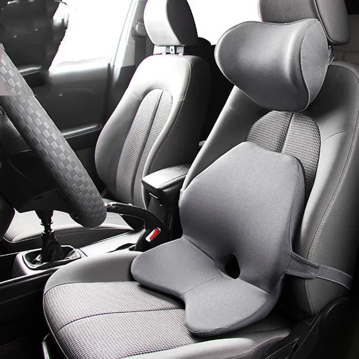 Memory cotton car waist pad and matching headrest for driver seat lumbar support in neutral colour options