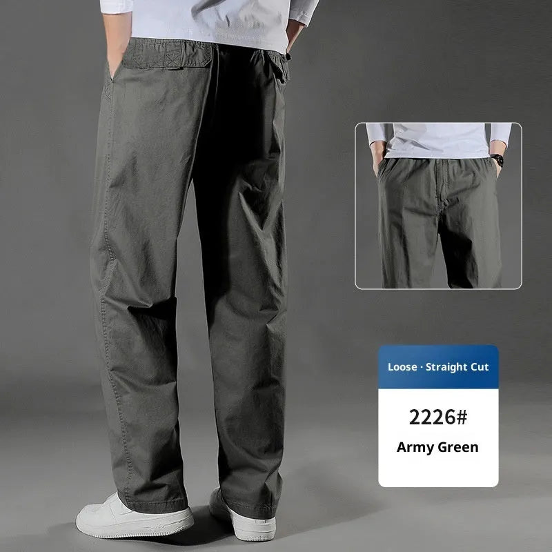 Men's cotton loose straight leg trousers in black, size M, five colours available