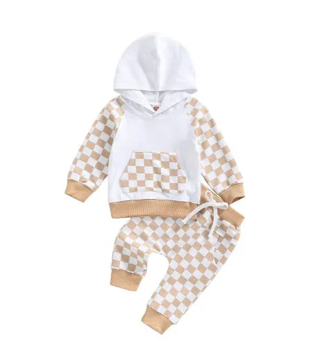 Casual boys' cotton hoodie and trousers suit in creamy-white, two-piece set for children 80-120cm