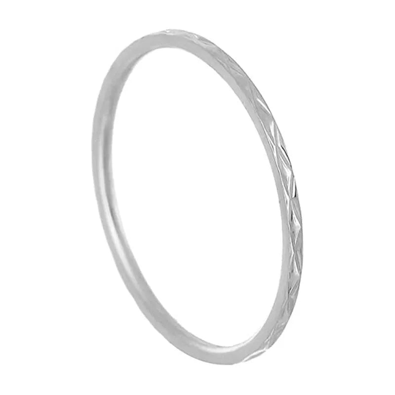 Korean style titanium steel simple couple ring with geometric diamond plaid pattern in silver