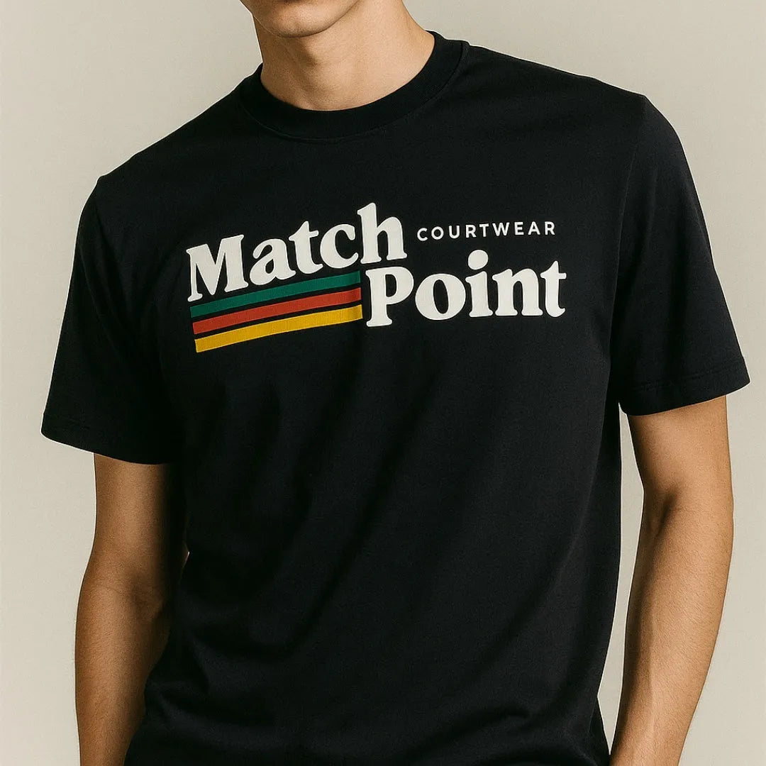 Black men's casual T-shirt with a 3D digital printed pattern, round neck, and short sleeves.