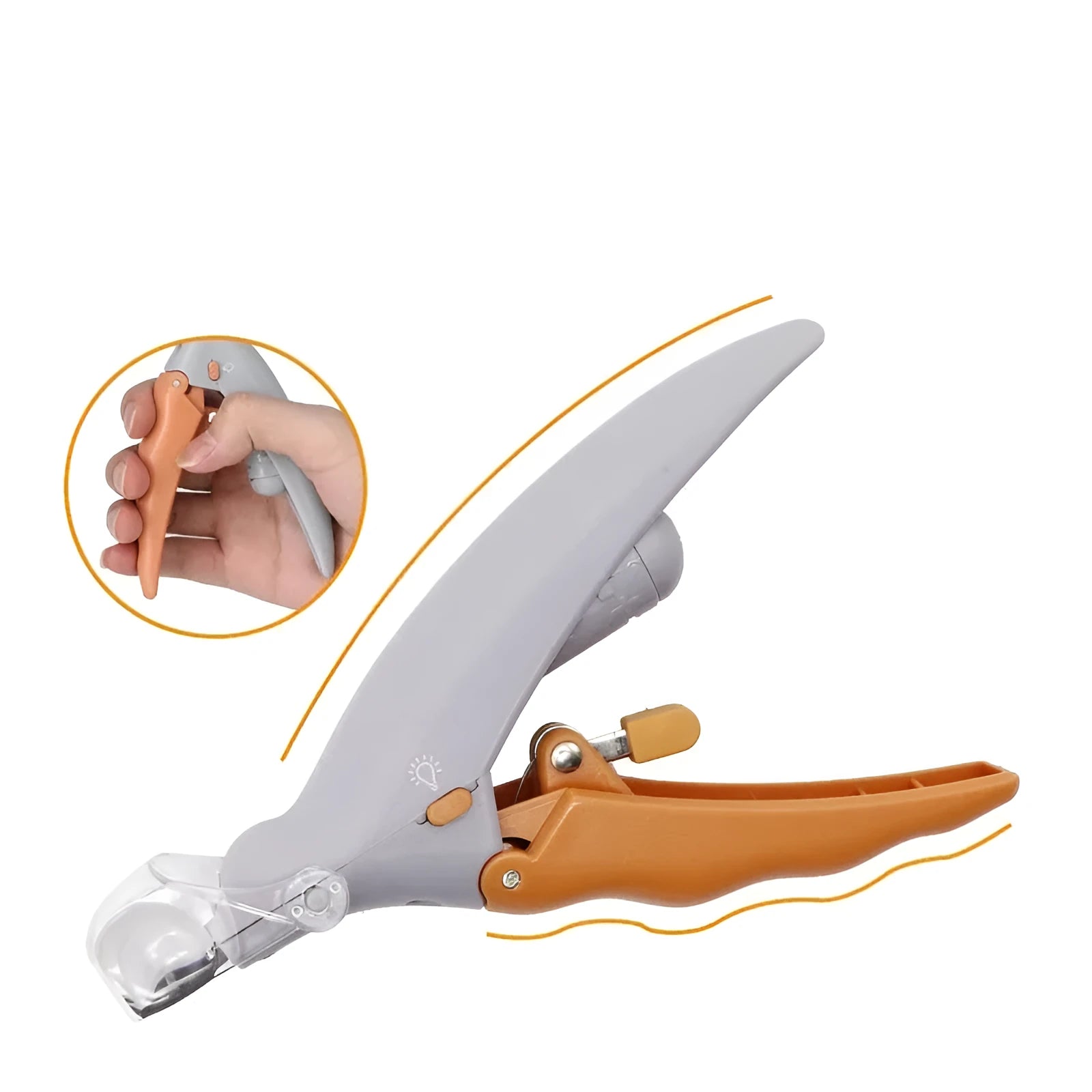 Yellow LED pet nail clippers with magnifying lens and safety guard for dog and cat grooming