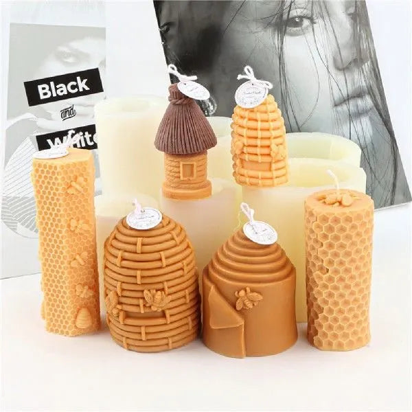 3D honeycomb silicone candle mould in white, irregular shape for DIY scented candle making