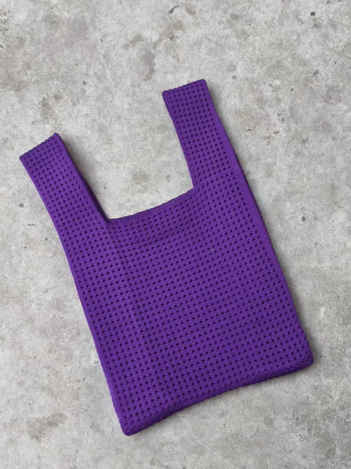 Soft polyester hollow knitted handbag for women with open-weave texture, shown in one of nine colour options