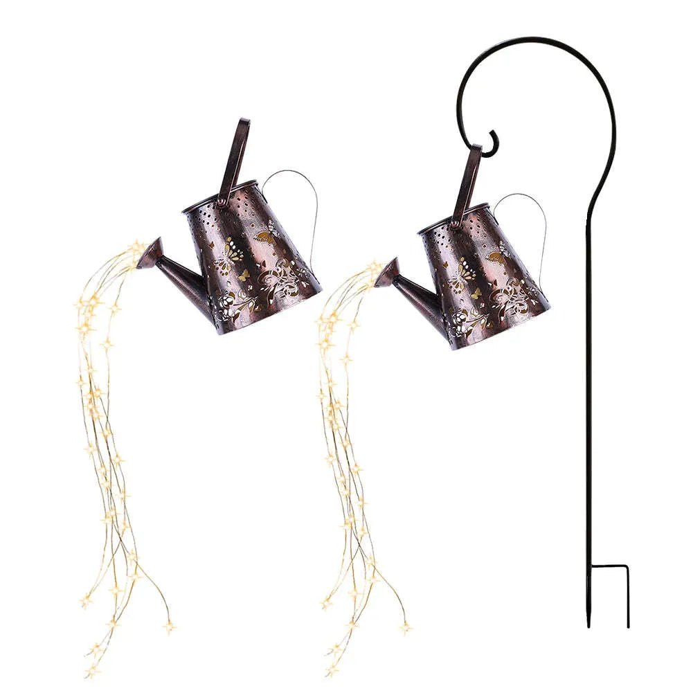 Solar garden lamp with tapered butterfly pattern iron frame and white LED light