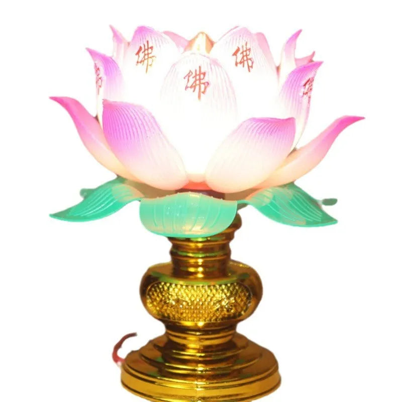 Lotus-shaped Buddha lamp with colour-changing LED light and UK plug