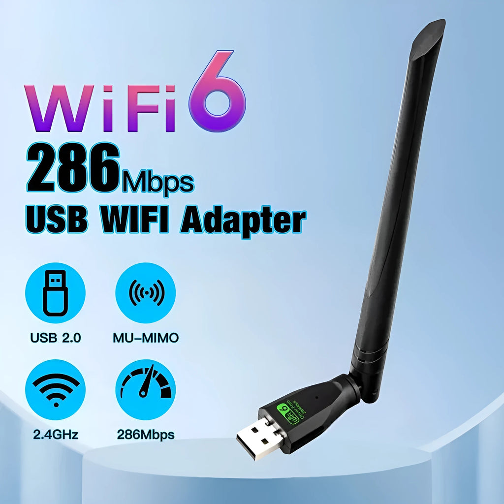 Black USB WiFi 6 wireless network card adapter for PC and laptop connectivity