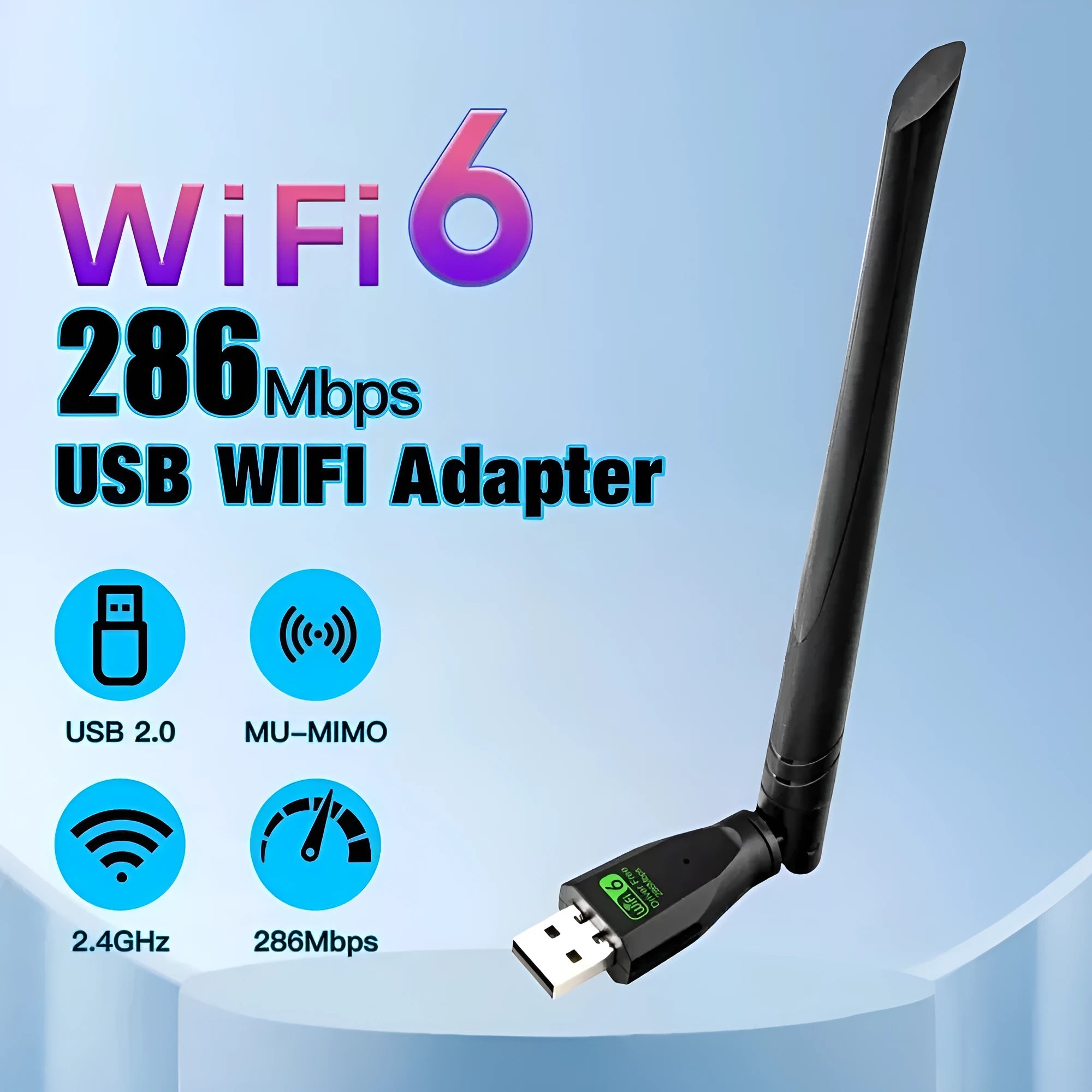 Black USB WiFi 6 wireless network card adapter for PC and laptop connectivity