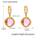 Mioli transparent cut Czech glass geometric square stud earrings in gold tone with blue zircon centre stone on white background