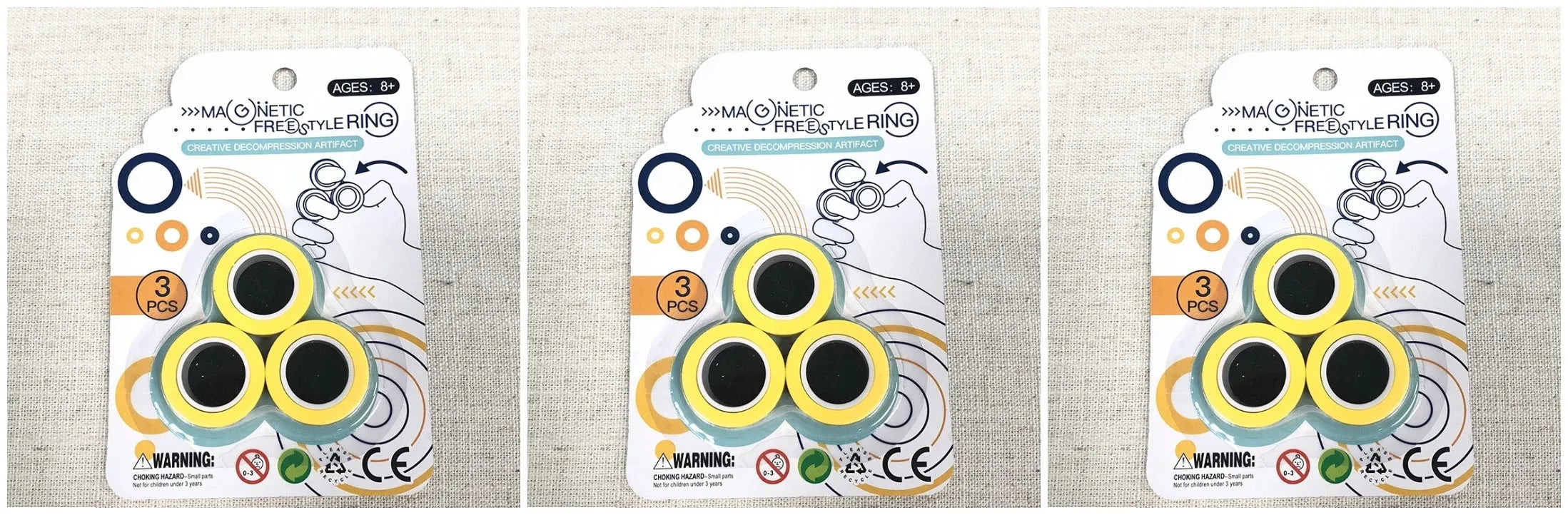 Blue magnetic plastic rotating fidget ring showing internal diameter of 1.8cm.
