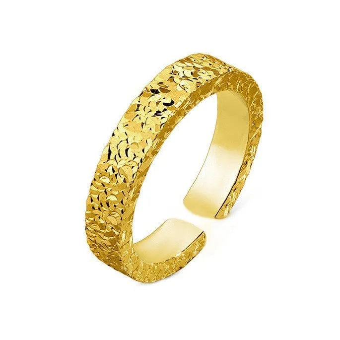 Vietnam placer gold open ring for women, copper with electroplated yellow gold finish, geometric starry sky pattern, adjustable forefinger ring