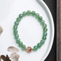Women's green strawberry quartz 7.5mm bead bracelet with hand-woven Chinese style auspicious patterns
