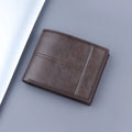 New men's short clip multifunctional coin purse in solid colour PU leather with stitched detailing, black colour option