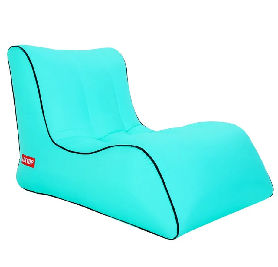Air sofa outdoor portable single inflatable bed in green, 200kg load capacity, 210T nylon