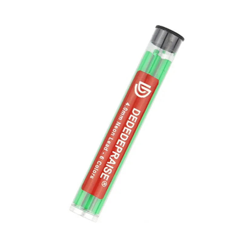 Yellow mechanical drawing pencil with 4.0 mm thick colour lead and six assorted refill tubes