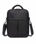 Black oxford fabric mens messenger bag with adjustable shoulder strap showing 24x11x31cm dimensions