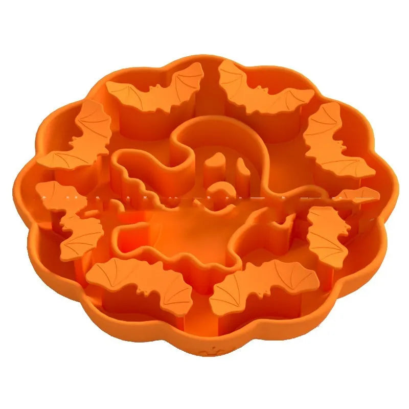 Silicone slow feeder dog bowl in multiple shapes and Halloween-themed colours