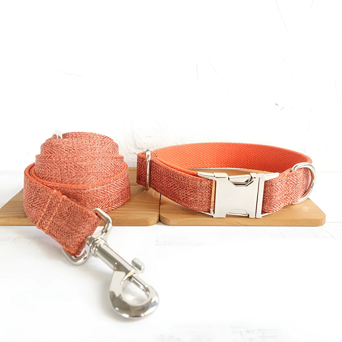 Double-layer thick polyester pet leash with adjustable dog collar and metal buckle