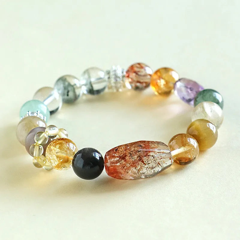 Natural crystal women's bracelet in black gold Super Seven or Duobao crystal types A through F
