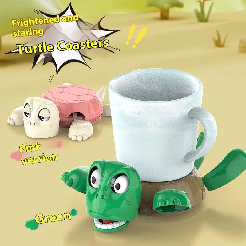 Creative turtle-shaped ABS plastic coaster in light green colour on a table