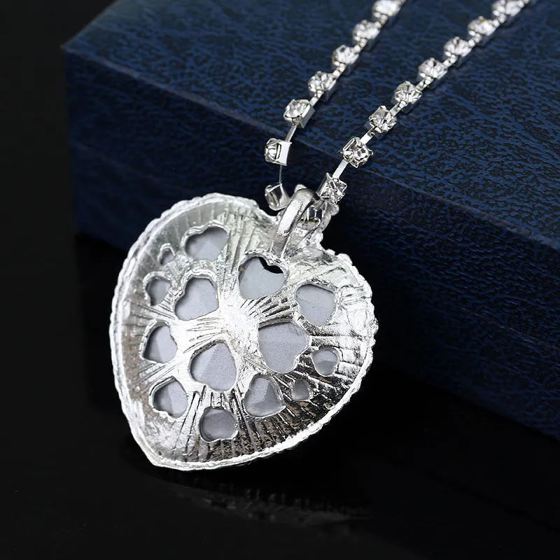 Heart Of The Sea blue crystal heart peach pendant necklace with platinum plating on 45cm chain