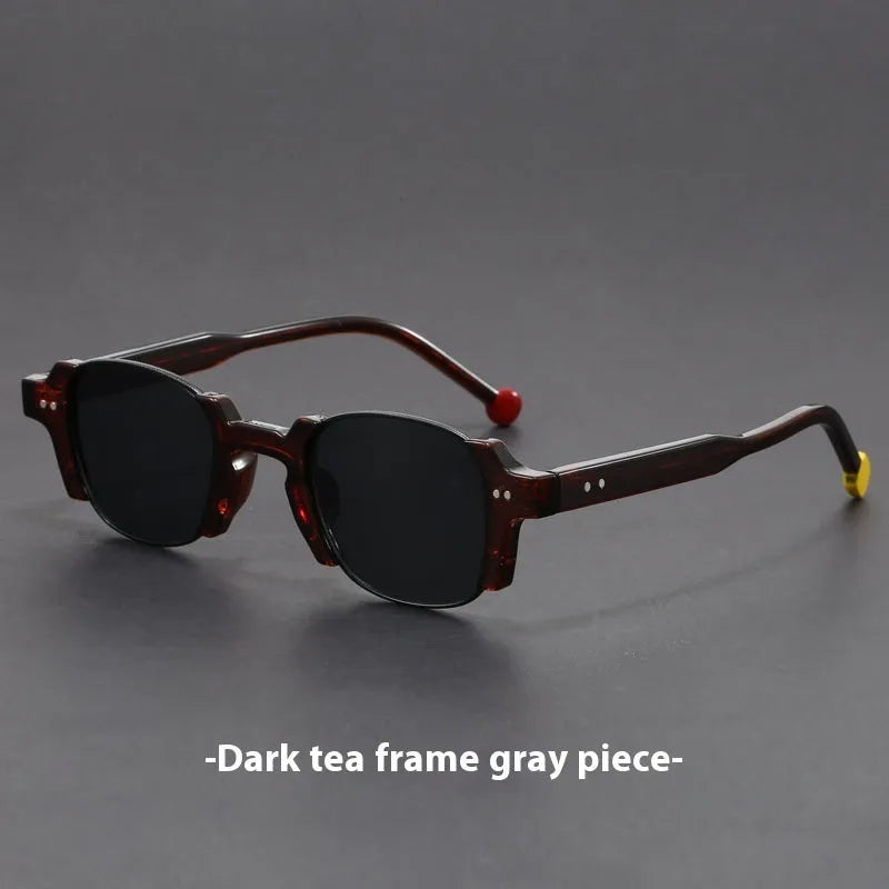 Square frame retro sunglasses with PC frame and AC lenses shown in multiple colour options.
