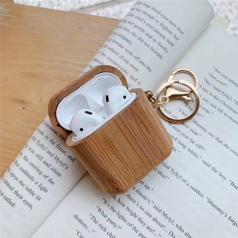 Wood grain clamshell earphone cover for AirPods 1st and 2nd generation in carbonized bamboo colour