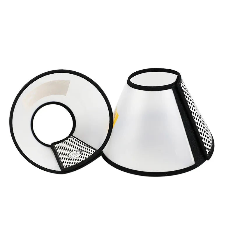 Transparent PP plastic pet cleaning ring with Velcro closure in size 5 for neck 23-27cm depth 12.5cm