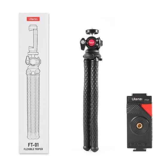 Black octopus-style flexible tripod with phone clip, extended to 360mm.