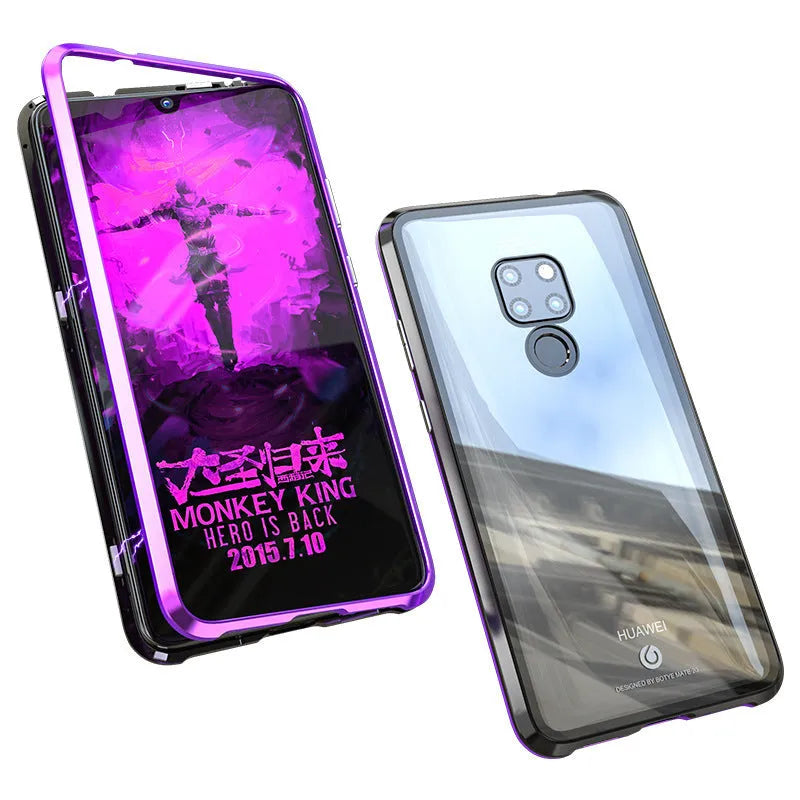 Magnetic phone case with metal frame and 9H tempered glass back in Black