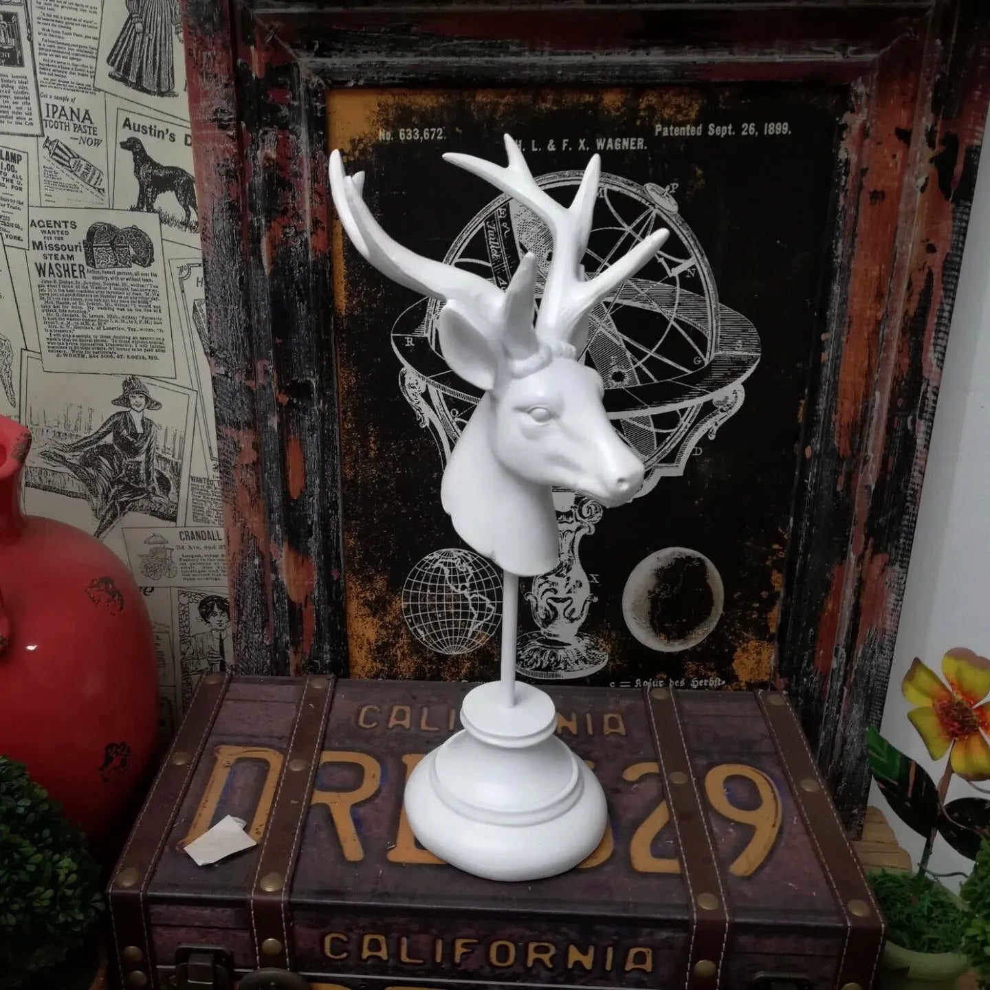 Natural resin animal modelling home decoration ornament in black white or wood colour measuring 32cm tall