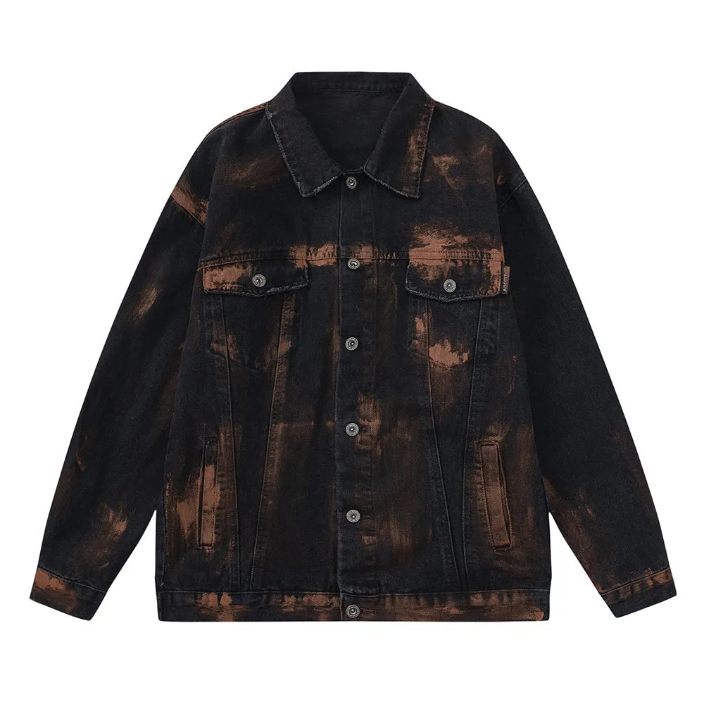 Men's black cotton denim jacket, street style, available in sizes M L XL